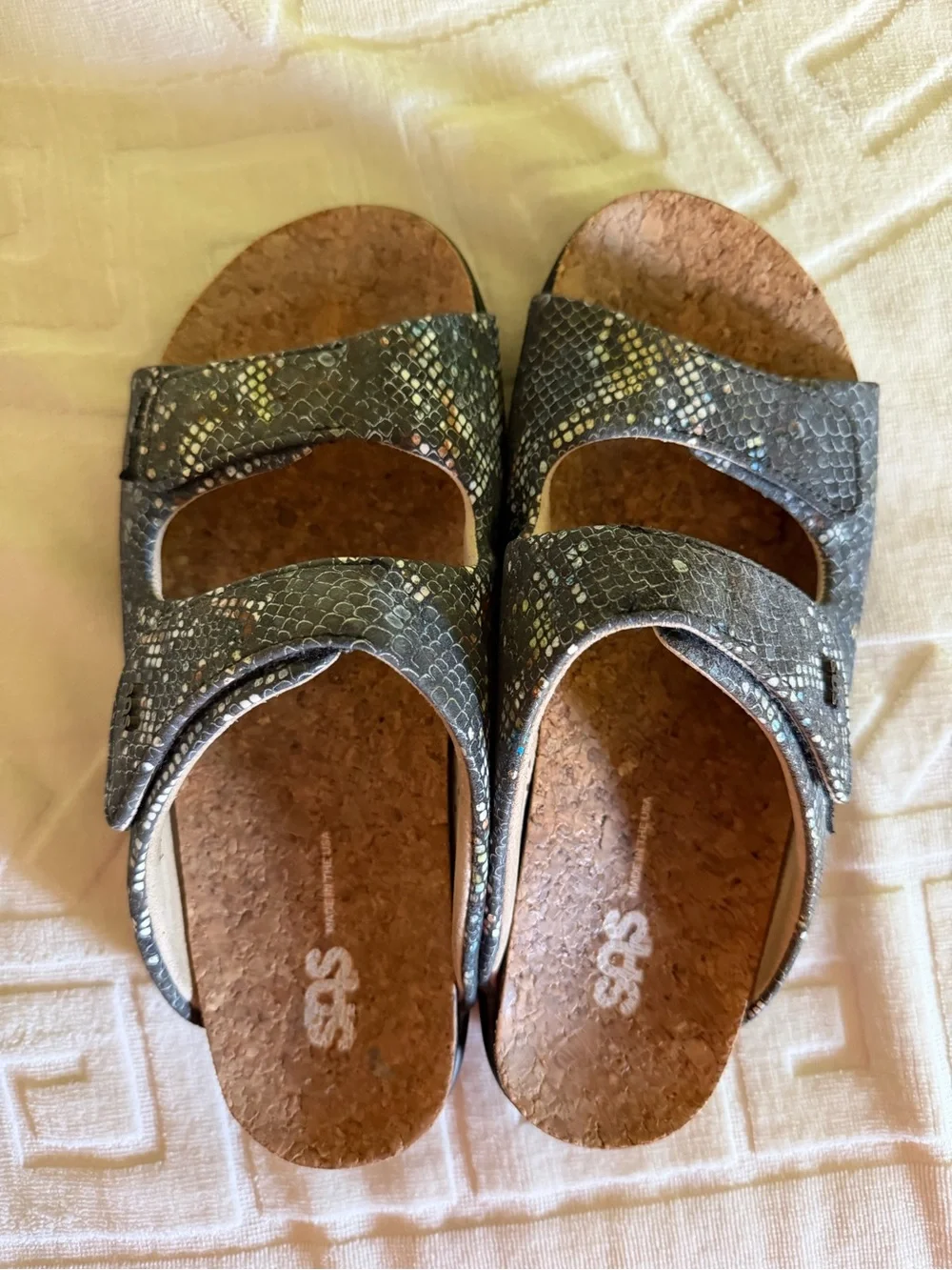 SAS Cozy slide sandal mutiskin navy, 9 comfort walking orthopedic support